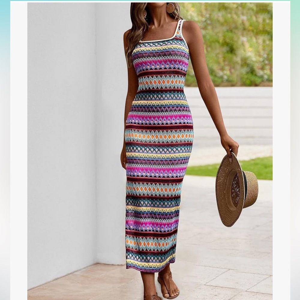 Summer Fitted Tight Square Neck Beach Sundress - Picture 5 of 8